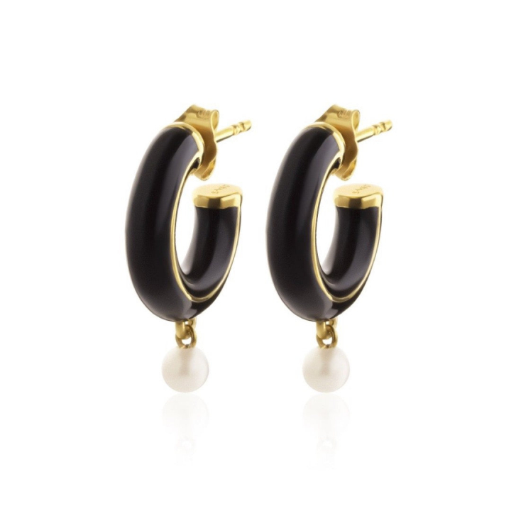Enameled pearl hoops black Oro nel gruppo Orecchini / Orecchini d'oro presso SCANDINAVIAN JEWELRY DESIGN (E2123GEBL-OS)