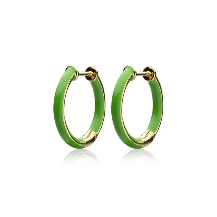 Enamel thin hoops green (Oro) nel gruppo Orecchini / Orecchini d'oro presso SCANDINAVIAN JEWELRY DESIGN (E2150GPEG-OS)