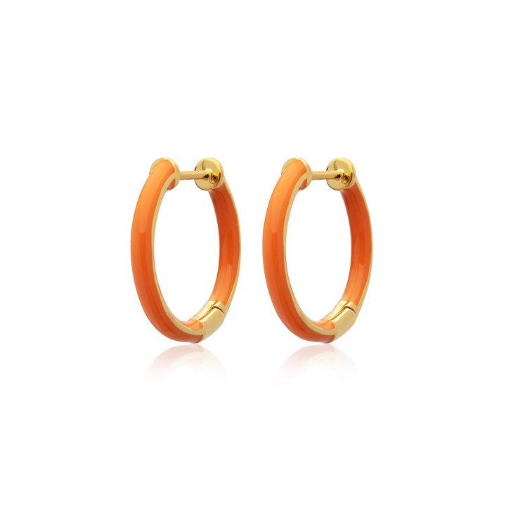 Enamel thin hoops orange (Oro) nel gruppo Orecchini / Orecchini d'oro presso SCANDINAVIAN JEWELRY DESIGN (E2150GPEO-OS)