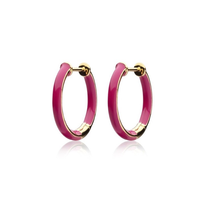 Enamel thin hoops pink (Oro) nel gruppo Orecchini / Orecchini d'oro presso SCANDINAVIAN JEWELRY DESIGN (E2150GPEP-OS)