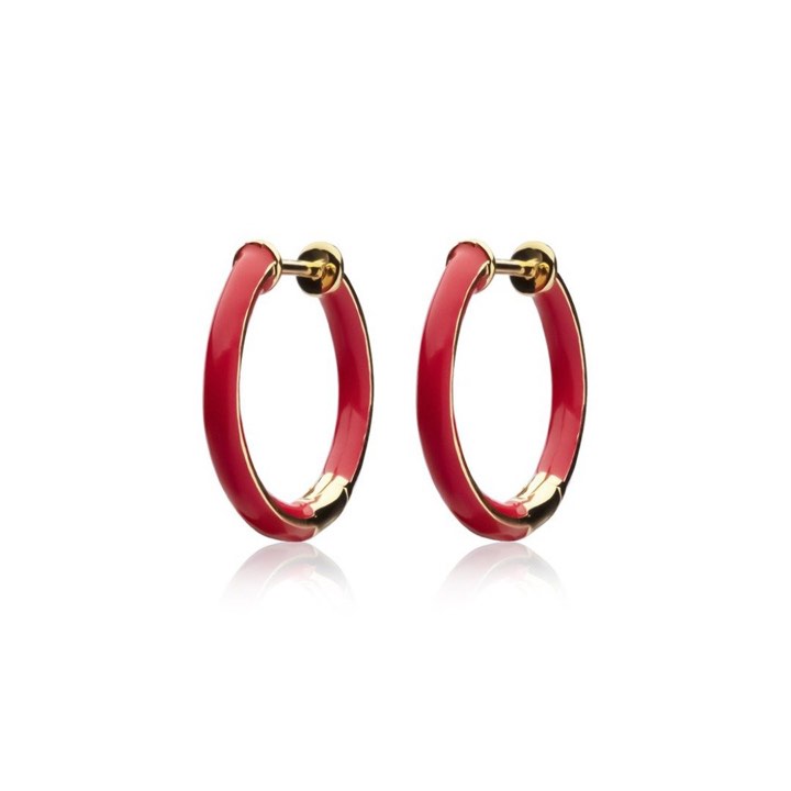 Enamel thin hoops red (Oro) nel gruppo Orecchini / Orecchini d'oro presso SCANDINAVIAN JEWELRY DESIGN (E2150GPER-OS)